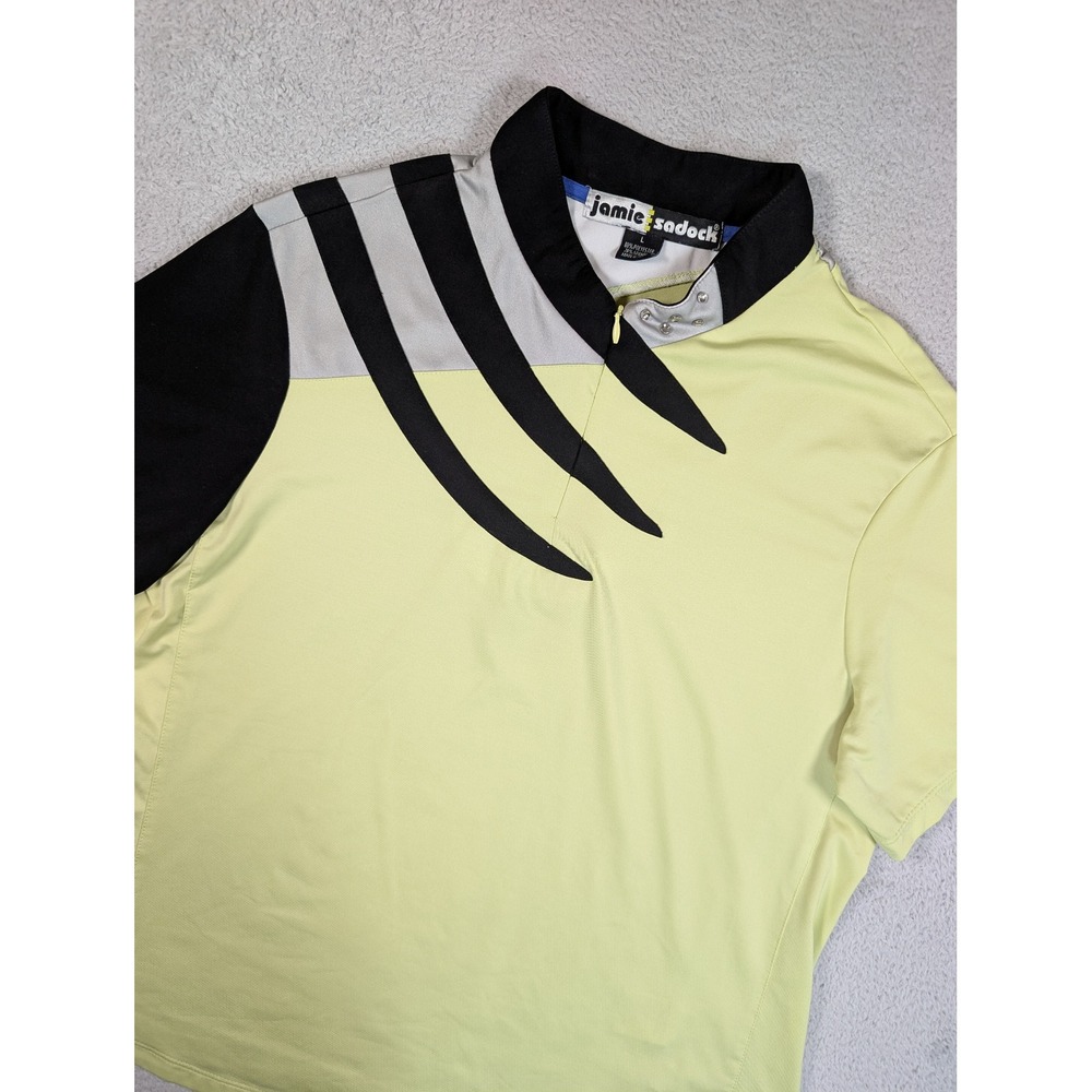 Jamie Sadock Womens Lime Green Black Silver Quarter Zip Golf Polo Shirt Large